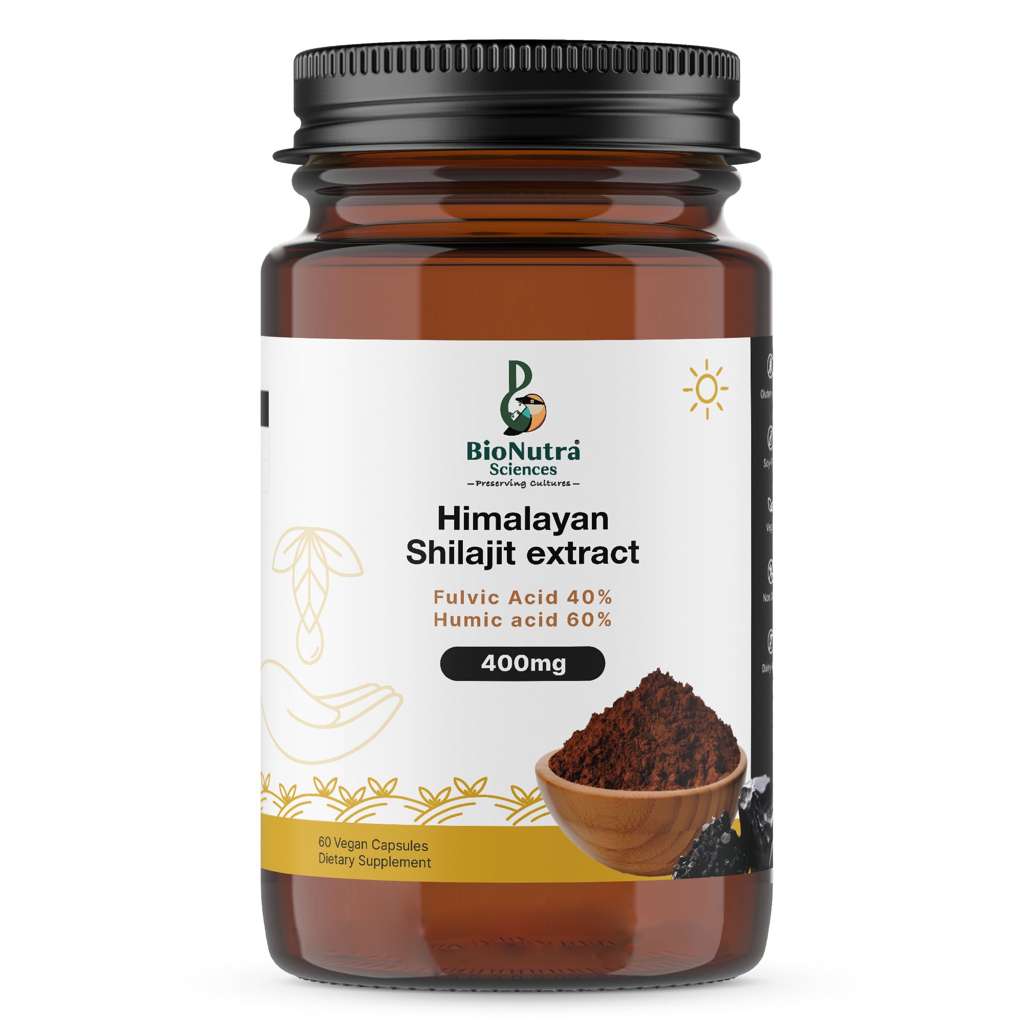 Himalayan Shilajit / Asphaltum extracts,  400mg vegetarian- vegan capsules with Fulvic Acid 40% and Humic acid 26% - dietary supplement