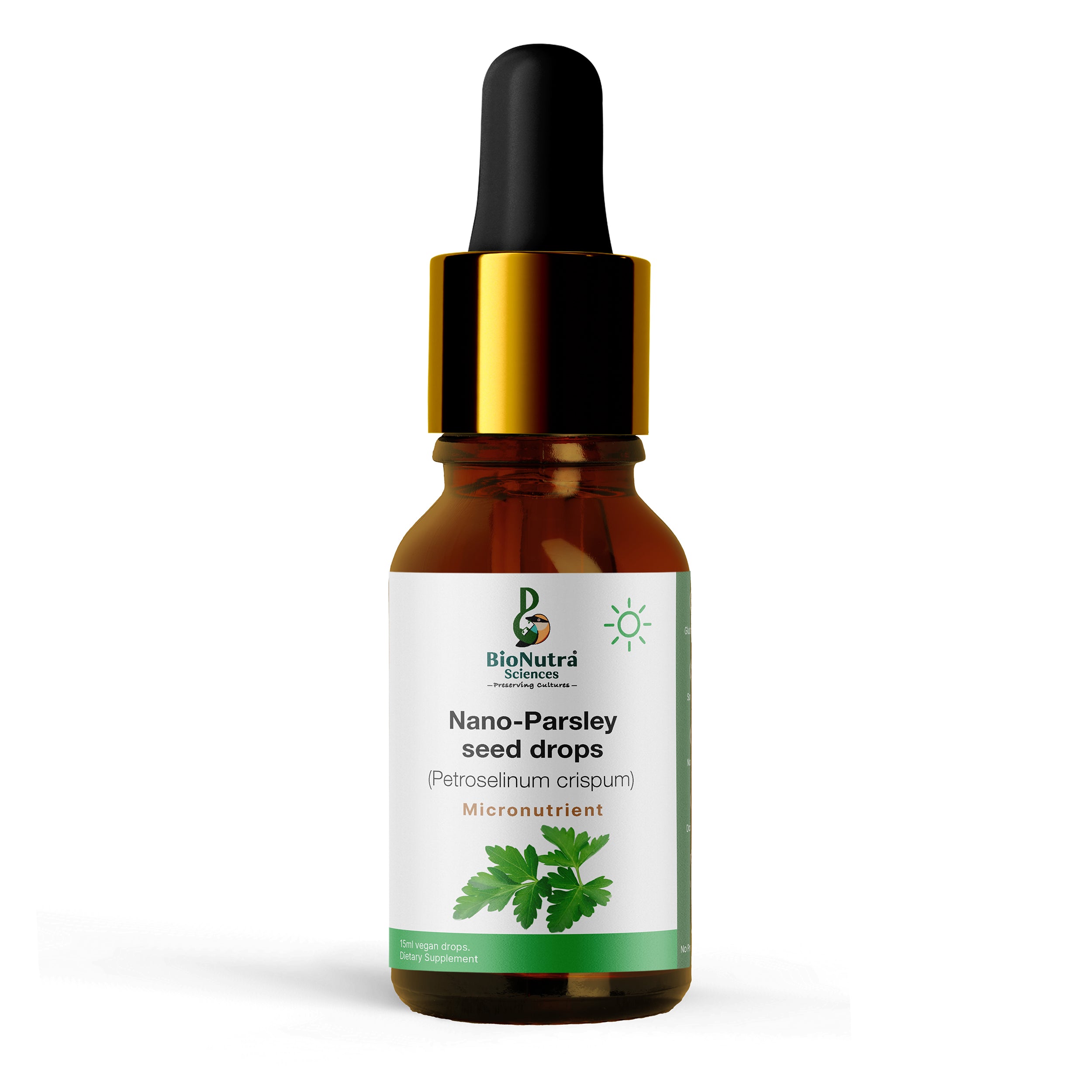 Nano Parsley seed micronutrient extracts drops, vegan- vegetarian, dietary supplement, bioavailable active micro nutrient