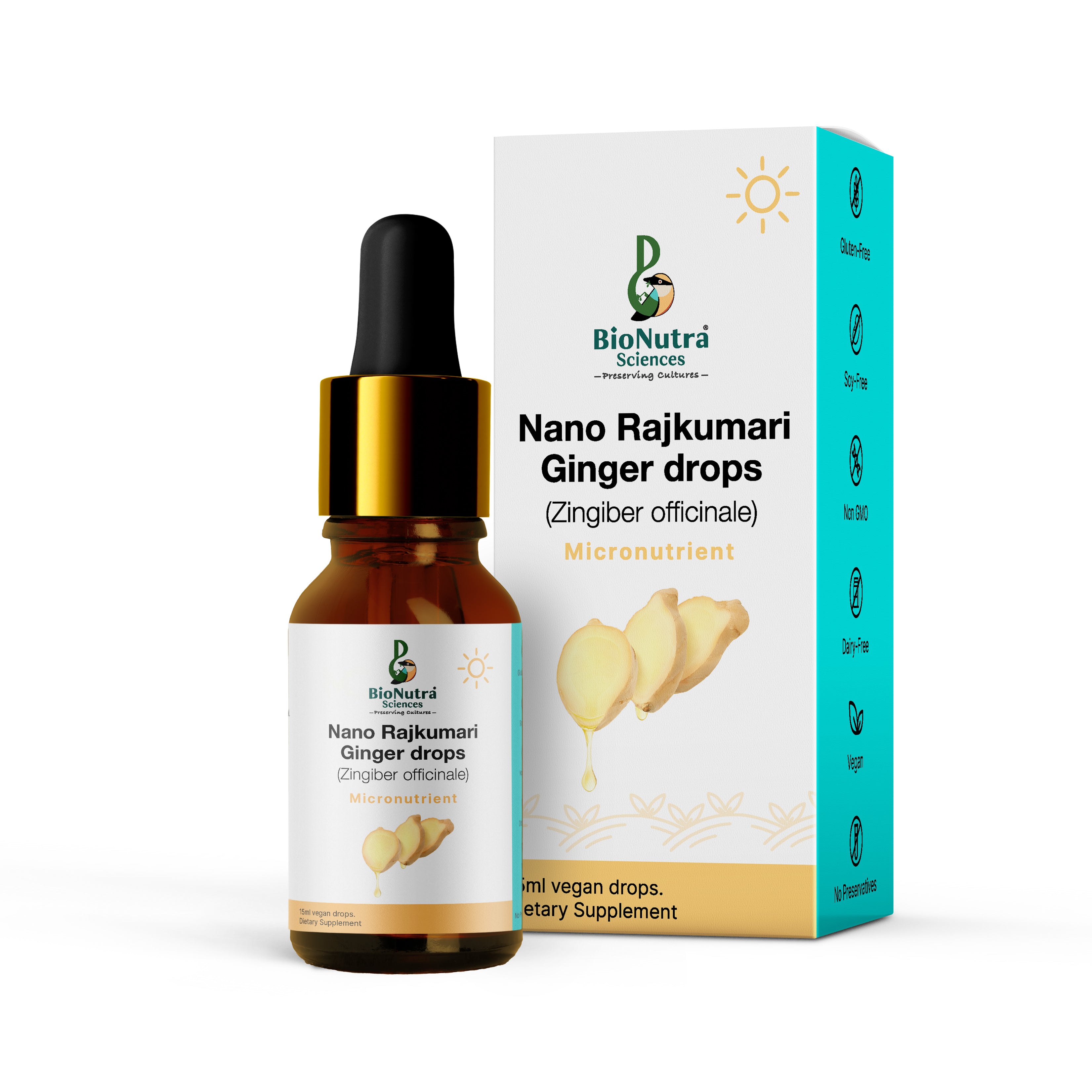 Nano Rajkumari Ginger root micronutrient extract drops, Vegetarian-Vegan, dietary supplement