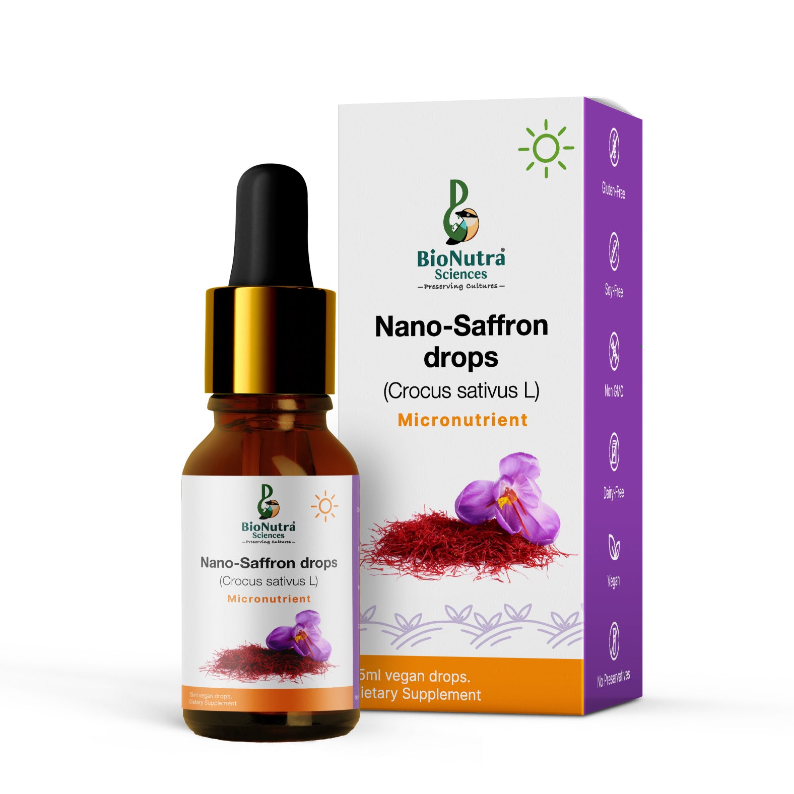 Advanced nano Saffron strands liquid micronutrient  drops, strong, dietary supplement, vegan-Vegetarian