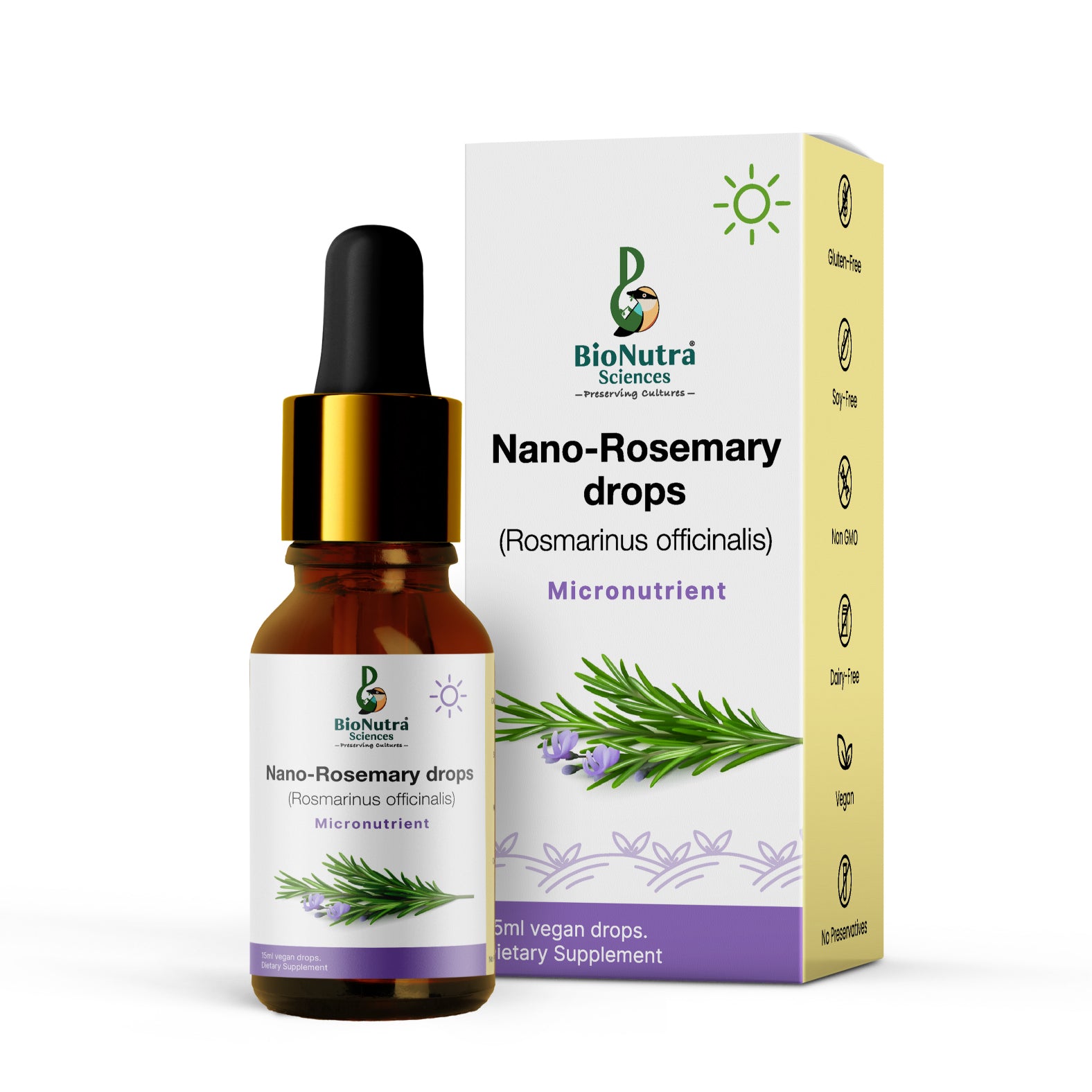 Nano Rosemary leaf extract drops, micronutrient, vegan- vegetarian liquid drops, dietary supplement