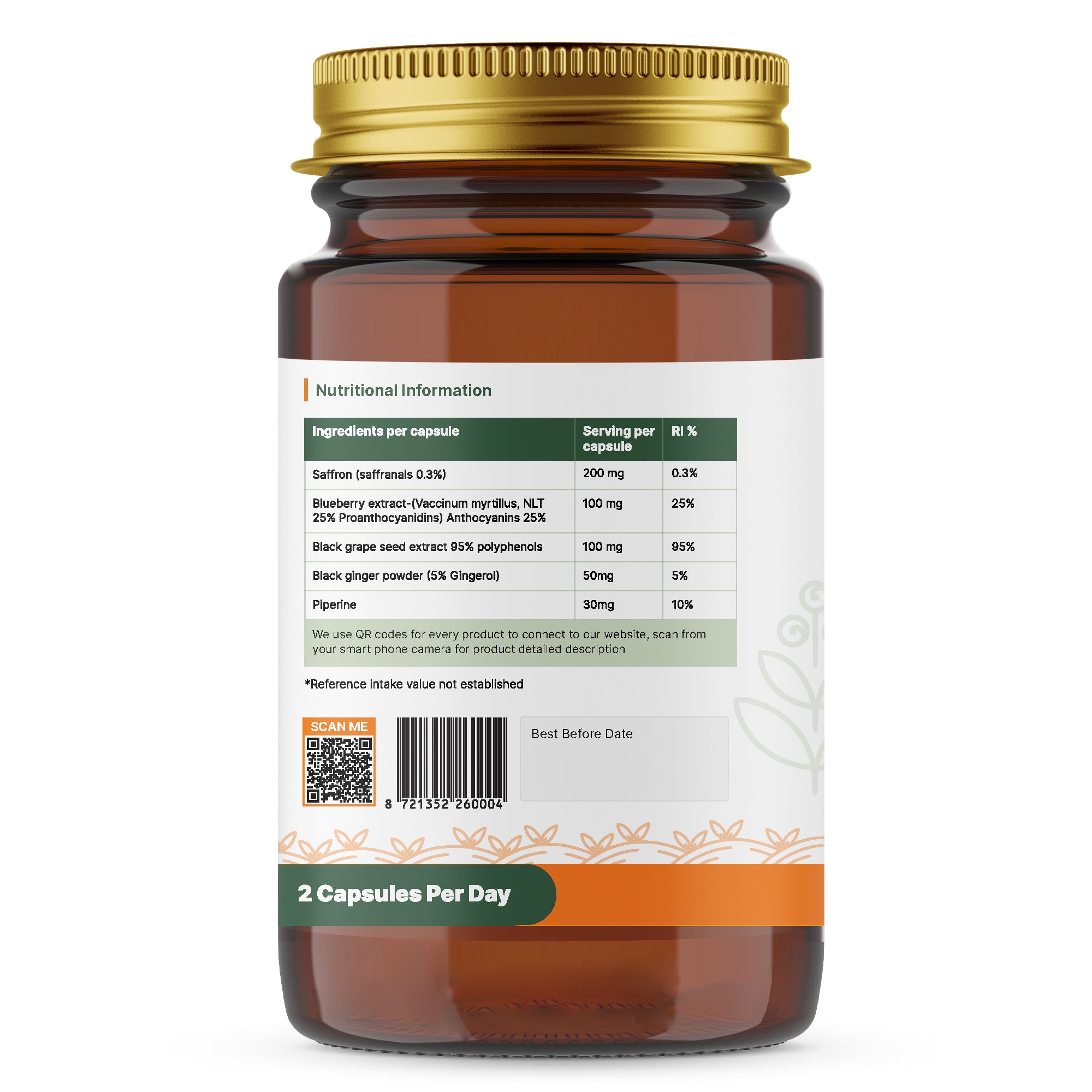 Advanced Saffron, Blue berry, Grapeseed extract - Vegetarian-Vegan Capsules, Dietary supplement