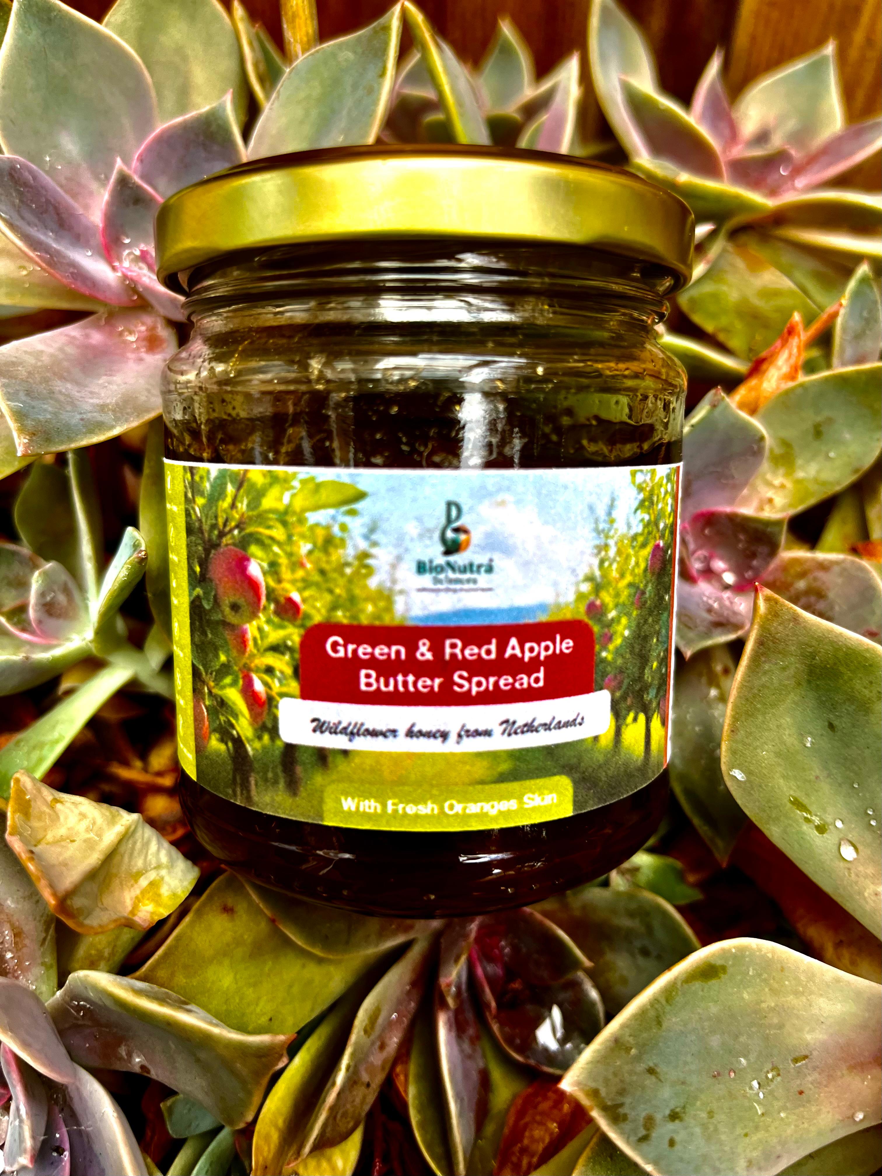 Green, Red Apple Butter spread, Orange juice, Orange skin, Lemon skin skin,Wildflower Honey form Netherlands, fresh orange skin, 190g