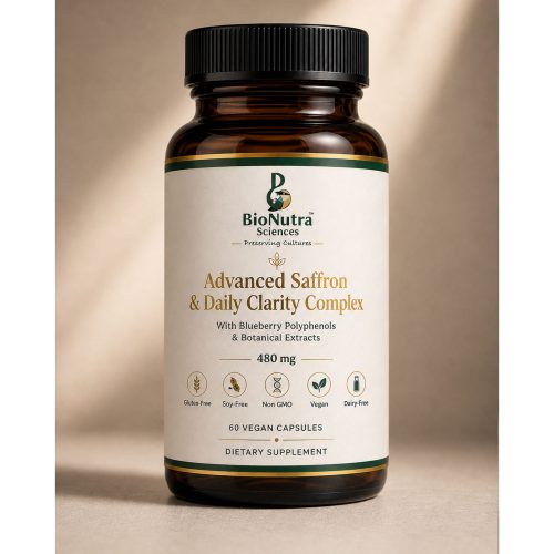Advanced Saffron & Daily Clarity Structured Botanical Polyphenol System for Modern Cognitive Wellness Support Complex Vegan capsules – 480mg