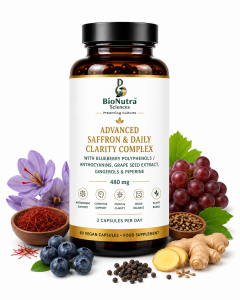 Advanced Saffron & Daily Clarity Structured Botanical Polyphenol System for Modern Cognitive Wellness Support Complex Vegan capsules – 480mg