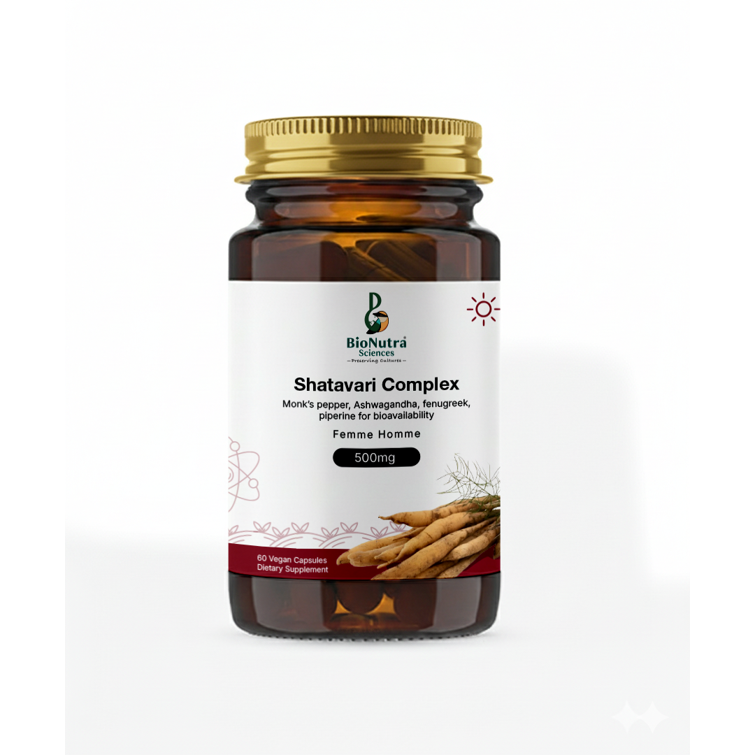 Advanced Shatavari complex with Monk's pepper, Ashwagandha, Fenugreek, piperine for digestion & bioavailability, suitable for both vegans and vegetarians, 500mg capsules, dietary/ food supplement, minerals and nutrition supports estrogen balance-60 capsules