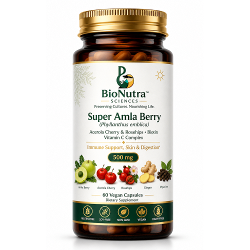 Super Amla Berry/ Indian Gooseberry, Vitamin C, Acerola Cherry extract, Rosehip extract with 4000mcg of Biotin, Lime juice powder vegan capsules, dietary supplement, nutrition, minerals-60 capsules