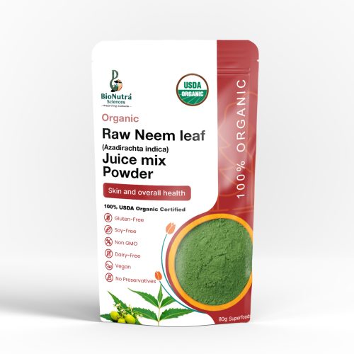 Organic RAW Wild Neem (Azadirachta indica) dry leaf juice powder with Wild Black ginger and black pepper from India - 120 grams