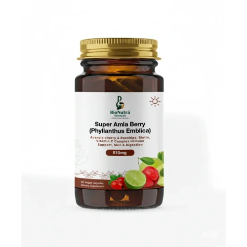 Super Amla Berry/ Indian Gooseberry, Vitamin C, Acerola Cherry extract, Rosehip extract with 4000mcg of Biotin, Lime juice powder vegan capsules, dietary supplement, nutrition, minerals-60 capsules