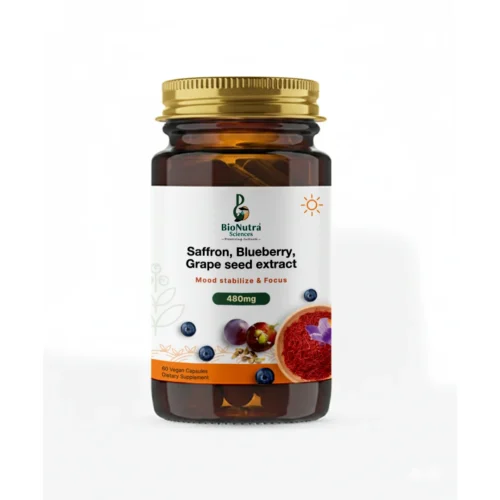 Advanced Saffron, Blue berry, Grapeseed extract - Vegetarian-Vegan Capsules, Dietary/ food supplement, vitamins, minerals-60 vegetarian capsules